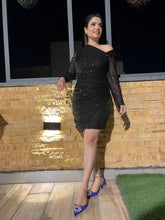 Black Sequins Off Shoulder Dress